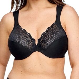 - Glamorise 36G WonderWire Low Cut Black Lace Bra! NEW!
